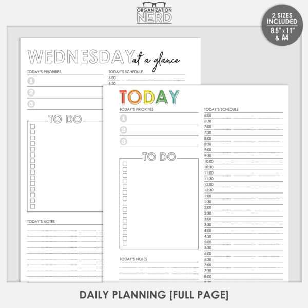 Organization Nerd | Daily Planning | Full Page