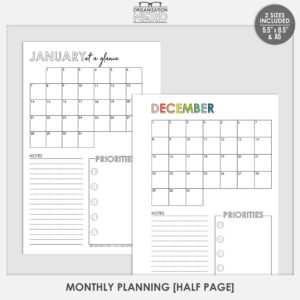 Organization Nerd | Monthly Planning | Half Page