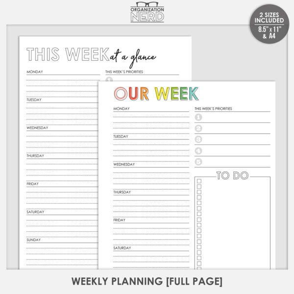 Organization Nerd | Weekly Planning | Full Page