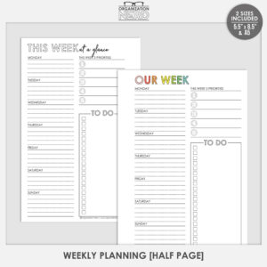 Organization Nerd | Weekly Planning | Half Page