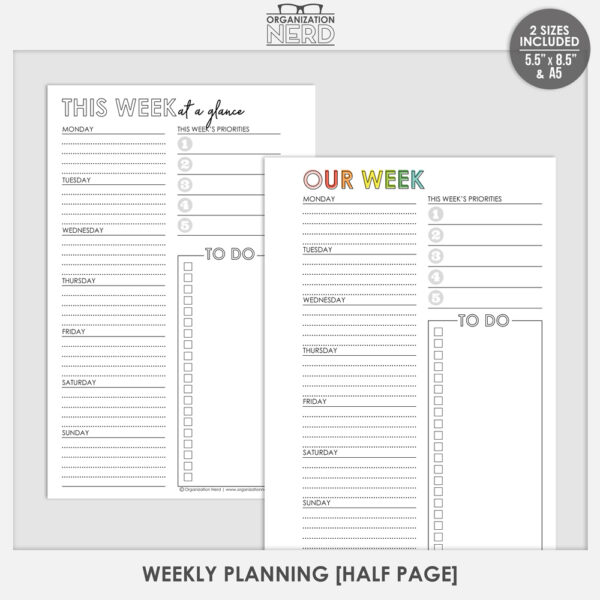 Organization Nerd | Weekly Planning | Half Page