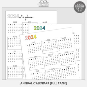 Organization Nerd | Annual Calendar | Full Page