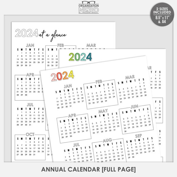 Organization Nerd | Annual Calendar | Full Page