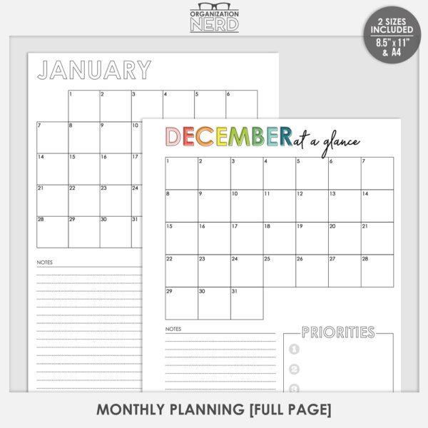 Organization Nerd | Monthly Planning | Full Page